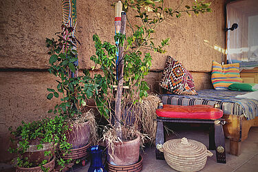 Microclimate sensors in decorative cases near adobe wall